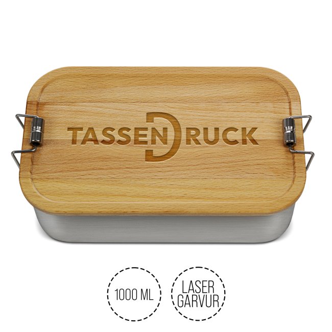 Brotdose aus Edelstahl mit Deckel aus Buche - 1000 ml