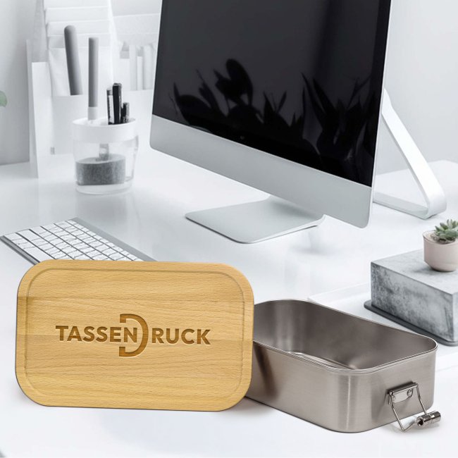 Brotdose aus Edelstahl mit Deckel aus Buche - 1000 ml