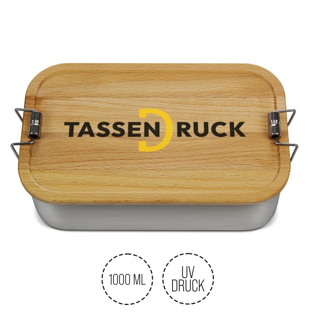 Brotdose aus Edelstahl mit Deckel aus Buche - 1000 ml