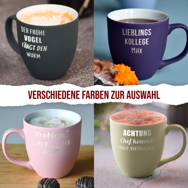 Matte Mahlwerck XXL Jumbotasse aus Porzellan mit Gravur - Hot Pink