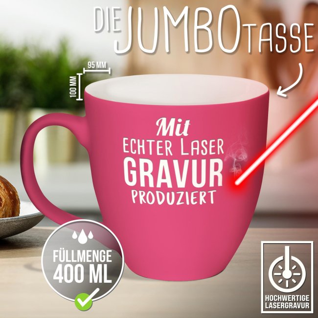 Matte Mahlwerck XXL Jumbotasse aus Porzellan mit Gravur - Hot Pink