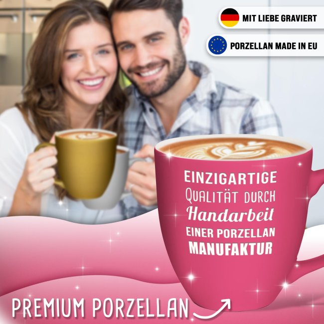 Matte Mahlwerck XXL Jumbotasse aus Porzellan mit Gravur - Hot Pink