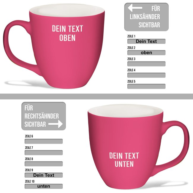 Matte Mahlwerck XXL Jumbotasse aus Porzellan mit Gravur - Hot Pink