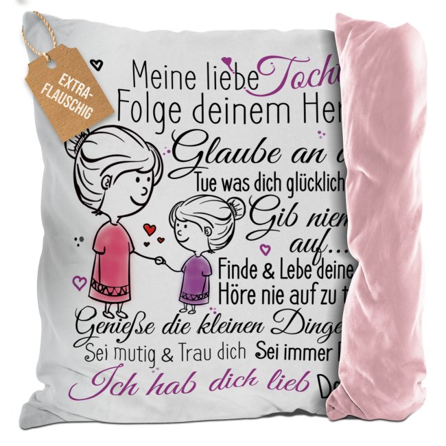 Flauschiges Kissen f&uuml;r Kinder - Von Mama f&uuml;r die Tochter - Rosa flauschig