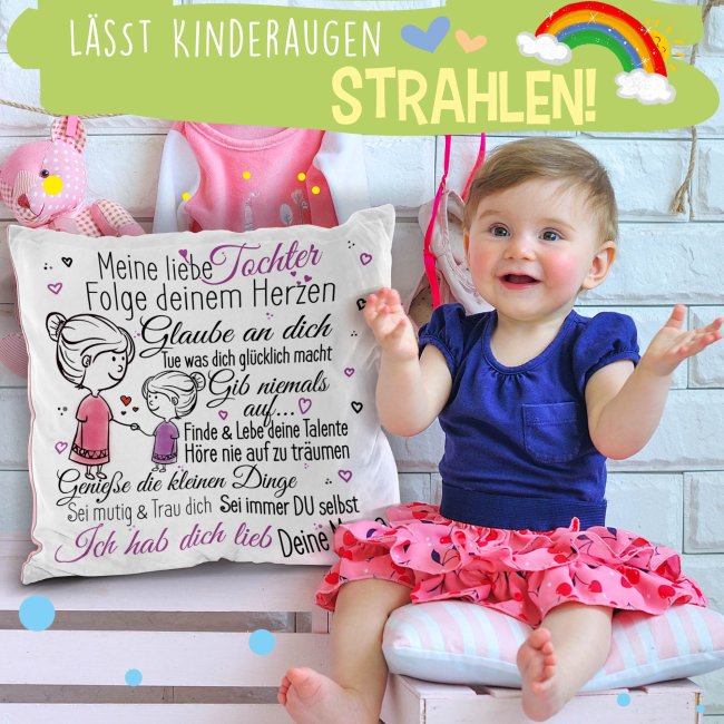 Flauschiges Kissen f&uuml;r Kinder - Von Mama f&uuml;r die Tochter - Rosa flauschig