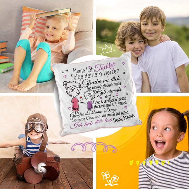 Flauschiges Kissen f&uuml;r Kinder - Von Mama f&uuml;r die Tochter - Rosa flauschig