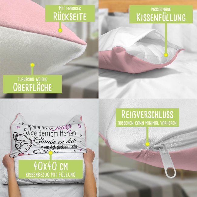 Flauschiges Kissen f&uuml;r Kinder - Von Mama f&uuml;r die Tochter - Rosa flauschig