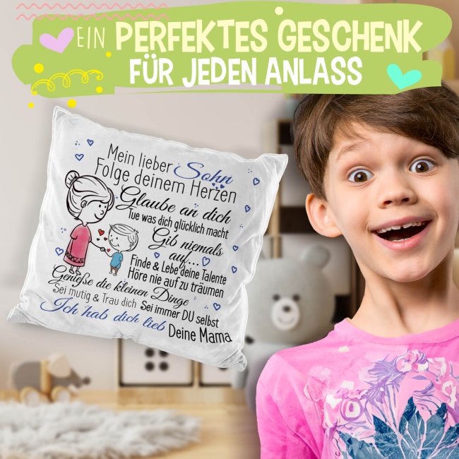 Flauschiges Kissen f&uuml;r Kinder - Von Mama f&uuml;r den Sohn -in 3 Farben