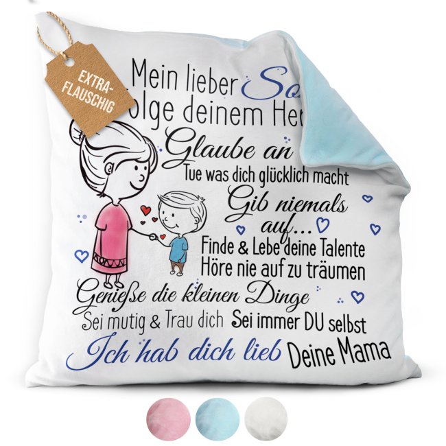 Flauschiges Kissen f&uuml;r Kinder - Von Mama f&uuml;r den Sohn -in 3 Farben