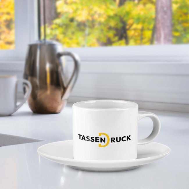 Espresso Tasse aus Keramik - Henkel rund - mit Teller - 70 ml