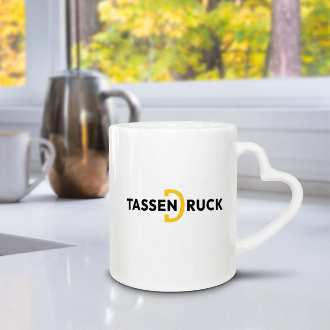 Tasse Valentin - Keramik wei&szlig; - mit Herzhenkel - 300 ml