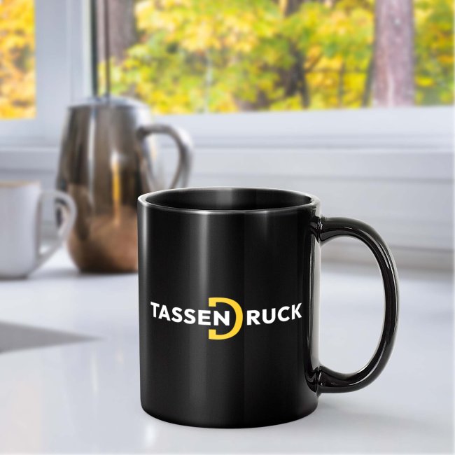 Schwarze Tasse mit bedruckbarem Wei&szlig;feld - Keramik - 300 ml