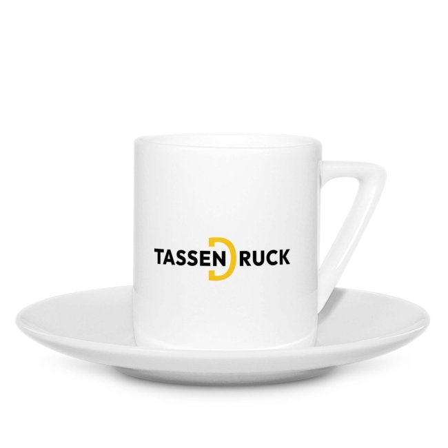 Espresso Tasse aus Porzellan - Henkel eckig - mit Teller - 100 ml