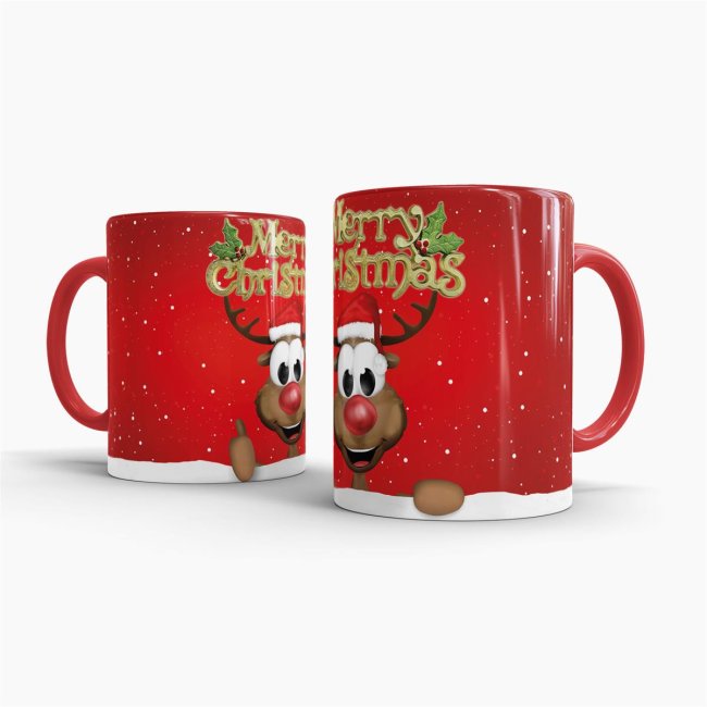 Tasse Merry Christmas Innen und Henkel Rot