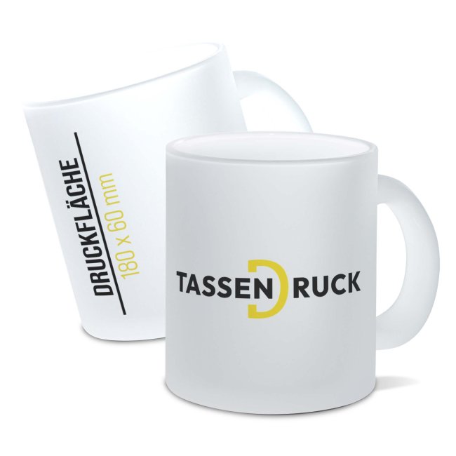 Glastasse - 300 ml - satiniert - inkl. Druck - Druckbereich 220 x 70 mm
