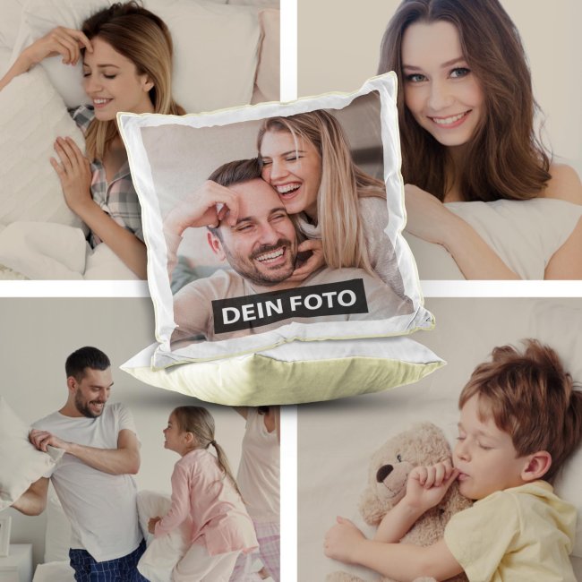 Fotokissen flauschig-weich - mit Foto und oder Text personalisieren - Gelb flauschig mit F&uuml;llung