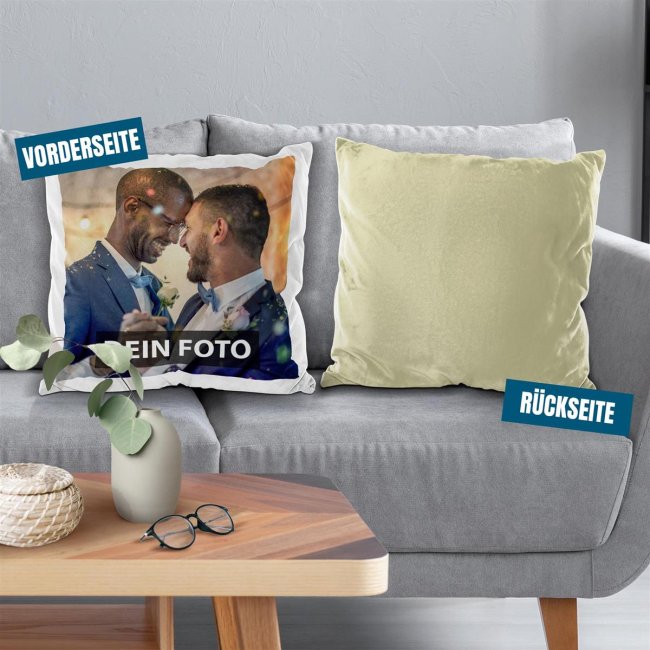 Fotokissen flauschig-weich in verschiedenen Farben R&uuml;ckseite Gelb Flauschig ohne F&uuml;llung