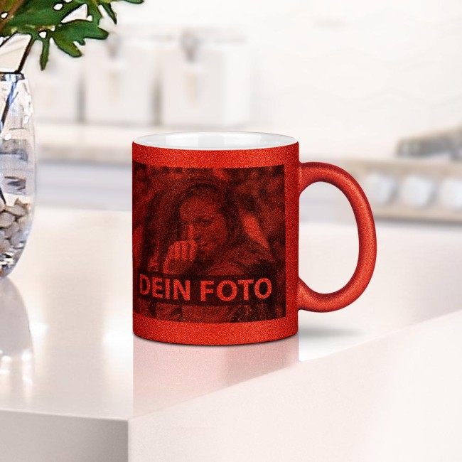 Fototasse mit Glitzer-Effekt selbst gestalten - Rot