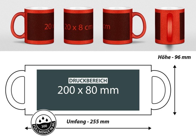 Fototasse mit Glitzer-Effekt selbst gestalten - Rot