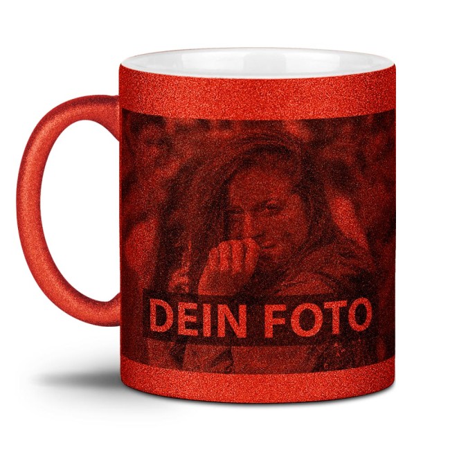Fototasse mit Glitzer-Effekt selbst gestalten - Rot