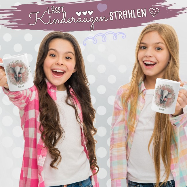 Personalisierbare Tasse als Geschenk f&uuml;r Kinder - mit Name selbst gestalten - Elefant