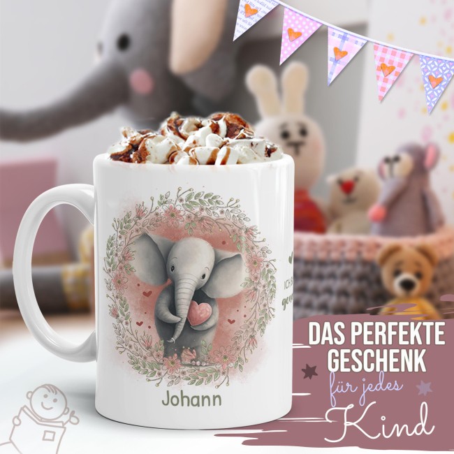 Personalisierbare Tasse als Geschenk f&uuml;r Kinder - mit Name selbst gestalten - Elefant