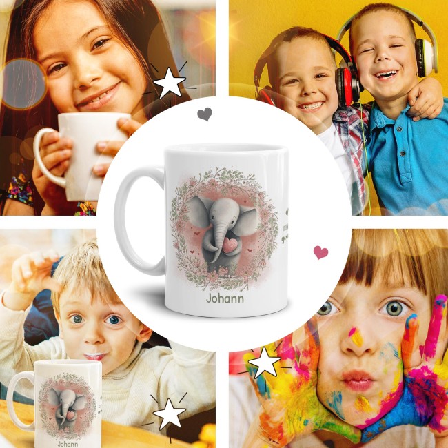 Personalisierbare Tasse als Geschenk f&uuml;r Kinder - mit Name selbst gestalten - Elefant