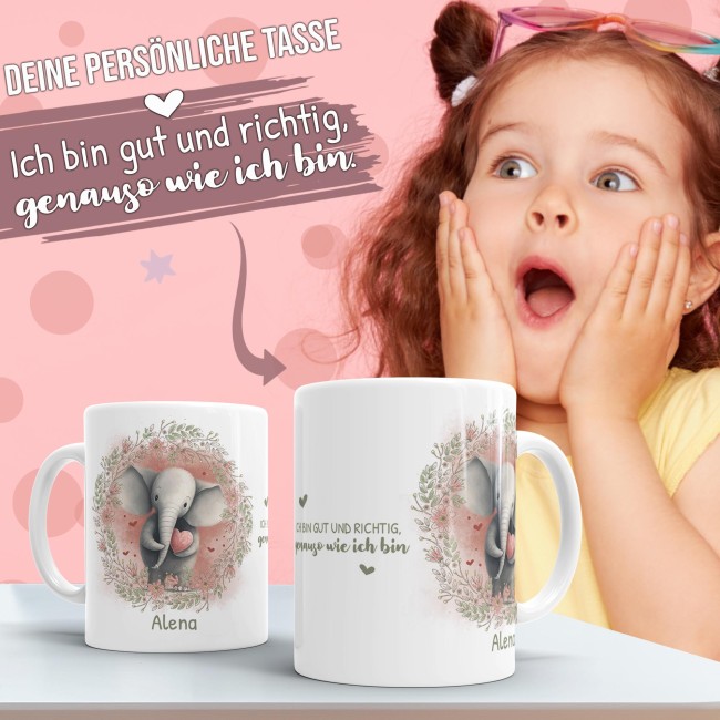 Personalisierbare Tasse als Geschenk f&uuml;r Kinder - mit Name selbst gestalten - Elefant