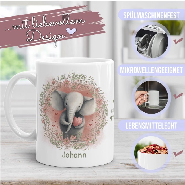 Personalisierbare Tasse als Geschenk f&uuml;r Kinder - mit Name selbst gestalten - Elefant