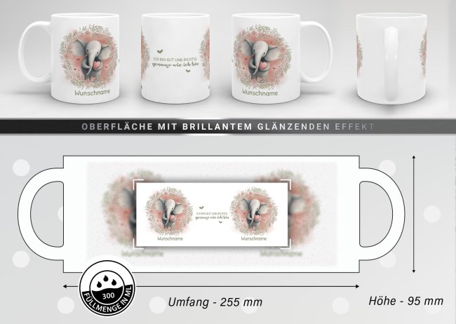 Personalisierbare Tasse als Geschenk f&uuml;r Kinder - mit Name selbst gestalten - Elefant
