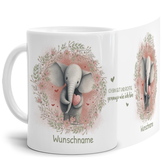 Personalisierbare Tasse als Geschenk f&uuml;r Kinder - mit Name selbst gestalten - Elefant
