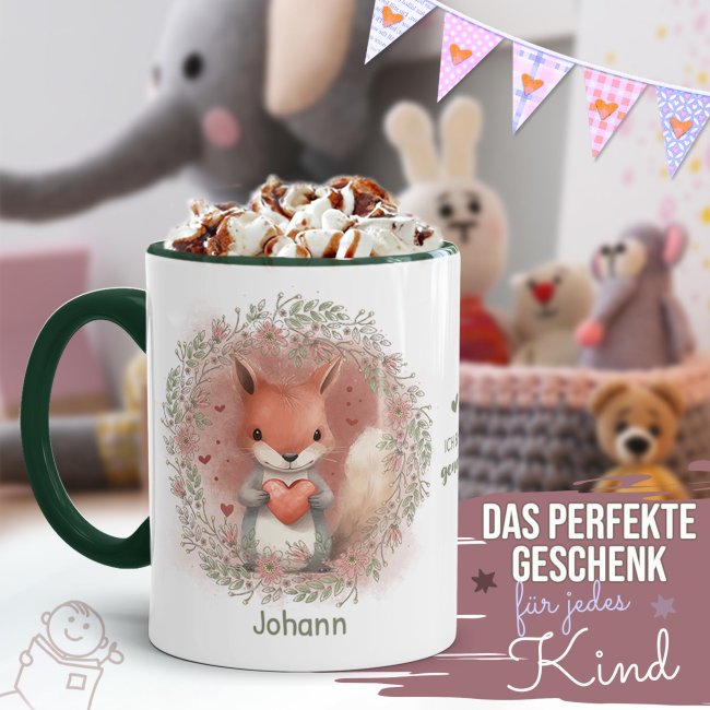 Personalisierbare Tasse als Geschenk f&uuml;r Kinder - mit Name selbst gestalten - Eichh&ouml;rnchen