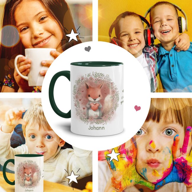 Personalisierbare Tasse als Geschenk f&uuml;r Kinder - mit Name selbst gestalten - Eichh&ouml;rnchen