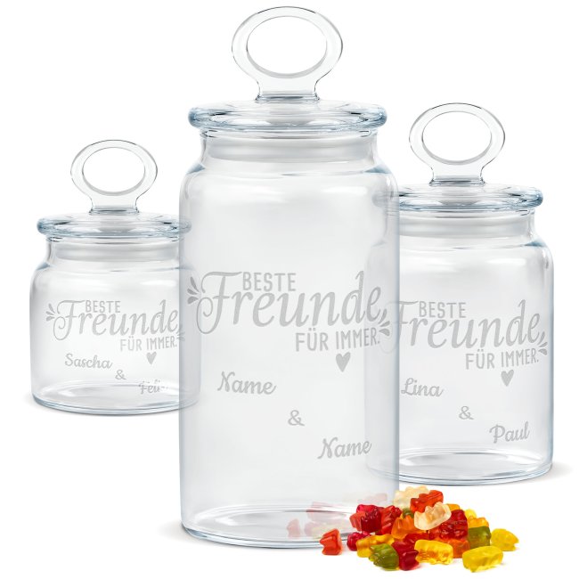 Personalisierte Vorratsdose aus Glas f&uuml;r beste Freunde - mit Namen gravieren - Verschiedene Gr&ouml;&szlig;en