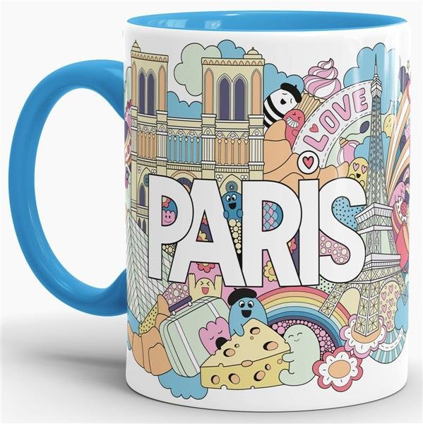 St&auml;dtetasse &quot;Paris&quot; Innen &amp; Henkel Hellblau