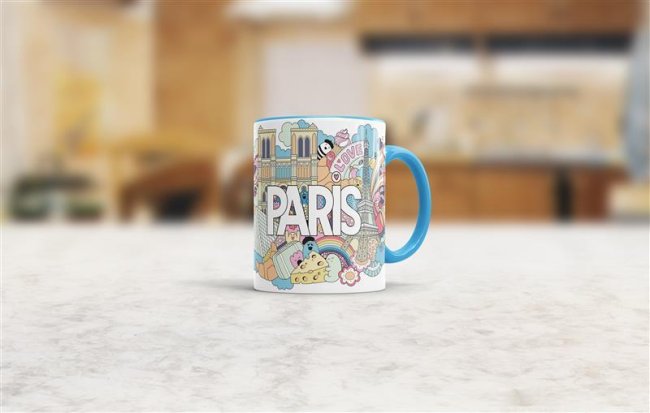 St&auml;dtetasse &quot;Paris&quot; Innen &amp; Henkel Hellblau