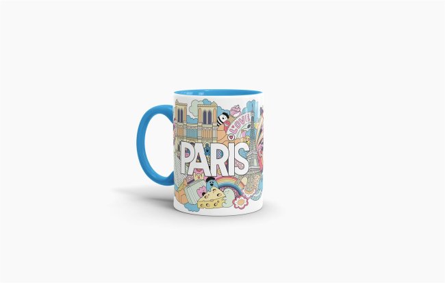 St&auml;dtetasse &quot;Paris&quot; Innen &amp; Henkel Hellblau
