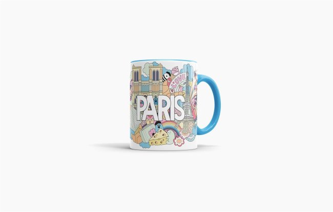 St&auml;dtetasse &quot;Paris&quot; Innen &amp; Henkel Hellblau