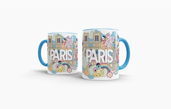 St&auml;dtetasse &quot;Paris&quot; Innen &amp; Henkel Hellblau