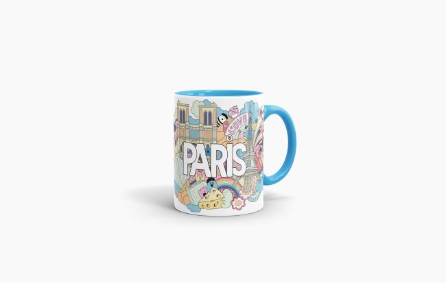 St&auml;dtetasse &quot;Paris&quot; Innen &amp; Henkel Hellblau