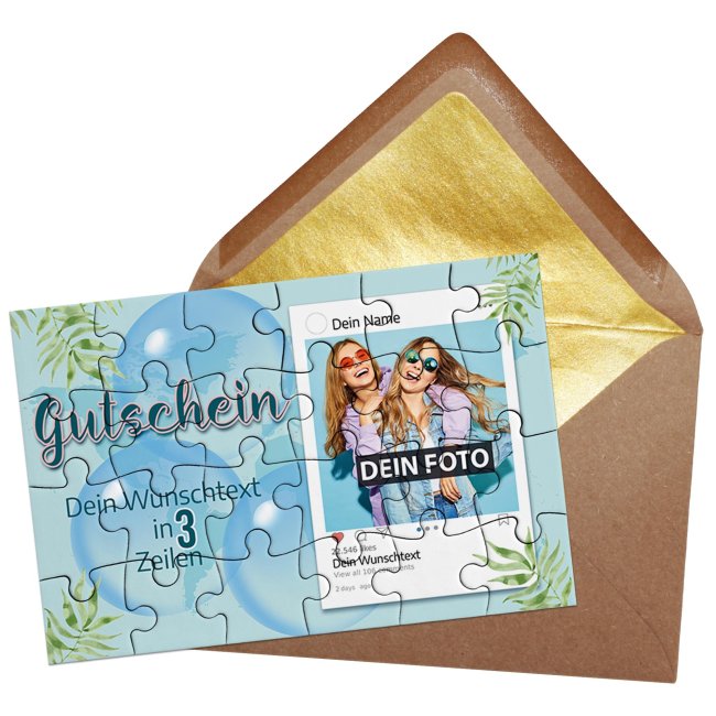 Foto-Puzzle - Gutschein, Instagram - mit Foto, Namen &amp; Text - 24 Teile inkl. Umschlag