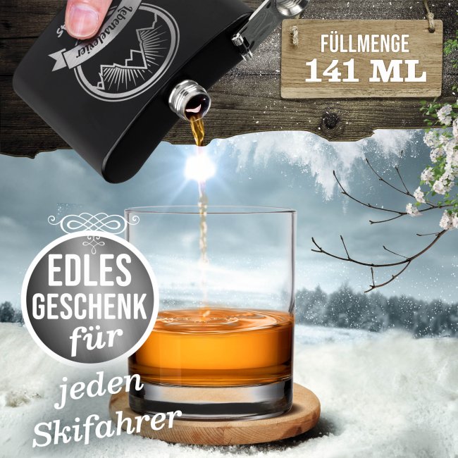 Personalisierter Flachmann mit Gravur - mit Name - Lebenselixier - 140 ml in Schwarz
