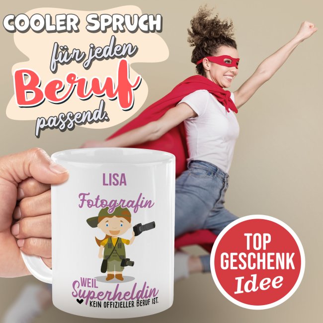 Berufe-Tasse f&uuml;r Frauen - Fotografin - mit Name