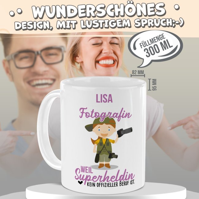 Berufe-Tasse f&uuml;r Frauen - Fotografin - mit Name