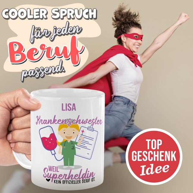 Berufe-Tasse f&uuml;r Frauen - Krankenschwester - mit Name