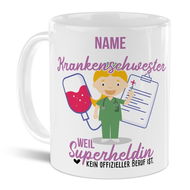 Berufe-Tasse f&uuml;r Frauen - Krankenschwester - mit Name