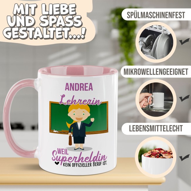 Berufe-Tasse f&uuml;r Frauen - Lehrerin - mit Name