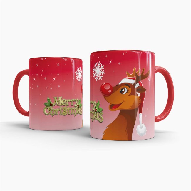 Tasse merry Christmas Innen und Henkel Rot