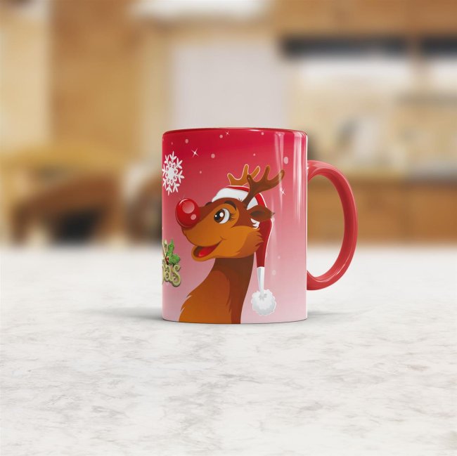 Tasse merry Christmas Innen und Henkel Rot