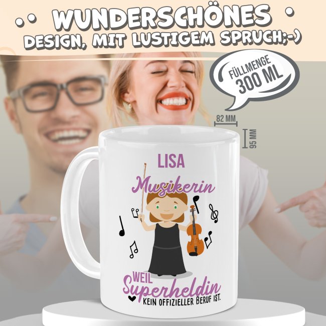 Berufe-Tasse f&uuml;r Frauen - Musikerin - mit Name